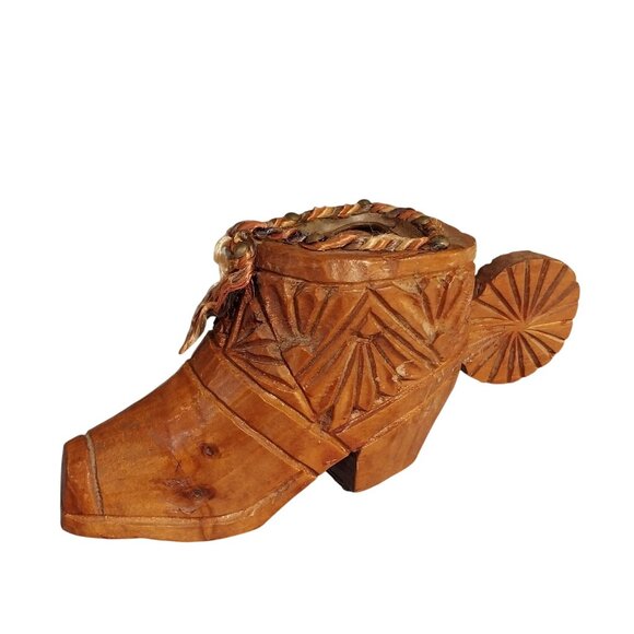 Wood Boot Bottle Opener With Spur Handle Hand Carved Vintage - Picture 2 of 7